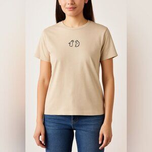 Beige Penguin Embroidery Graphic Tee - Size S